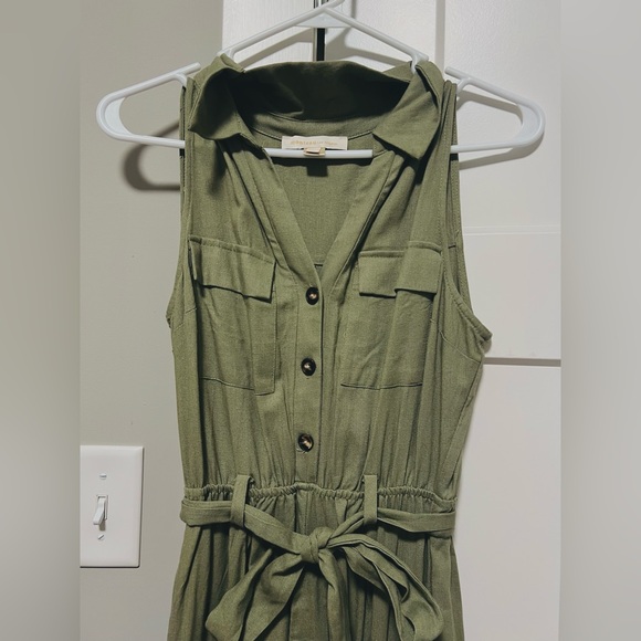 Monteau Olive Green Jumpsuit with Tie Belt - Picture 4 of 5
